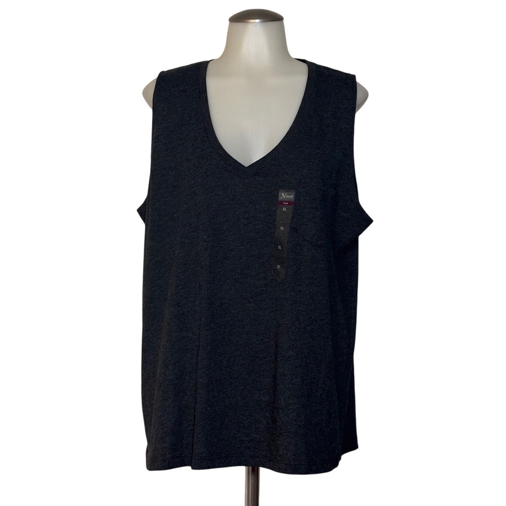 Natural‎ Reflections Sleeveless Tee Women XL Dark Gray Pocket V-Neck New